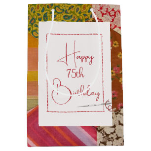 75th Birthday Quilt Pattern with Needle Medium Gift Bag