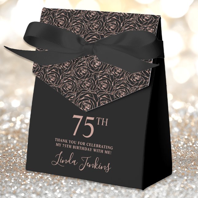 75th Birthday Rose Gold Glitter Roses Thank You  Favour Box (Creator Uploaded)