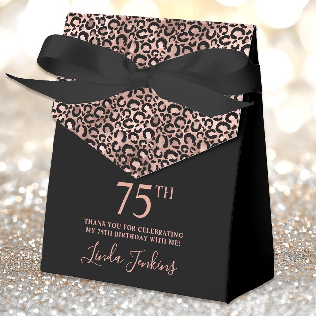 75th Birthday Rose Gold Leopard Print Thank You  Favour Box (Creator Uploaded)