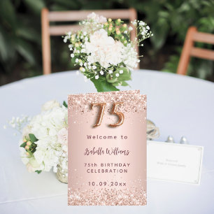 75th birthday rose gold photo welcome program invitation