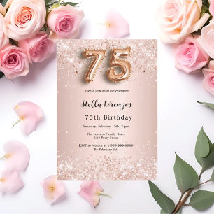 75th birthday rose gold pink confetti invitation