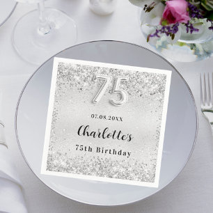 75th birthday silver elegant confetti napkin
