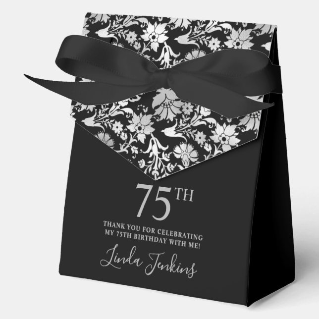75th Birthday Silver Floral Thank You  Favour Box (Front)