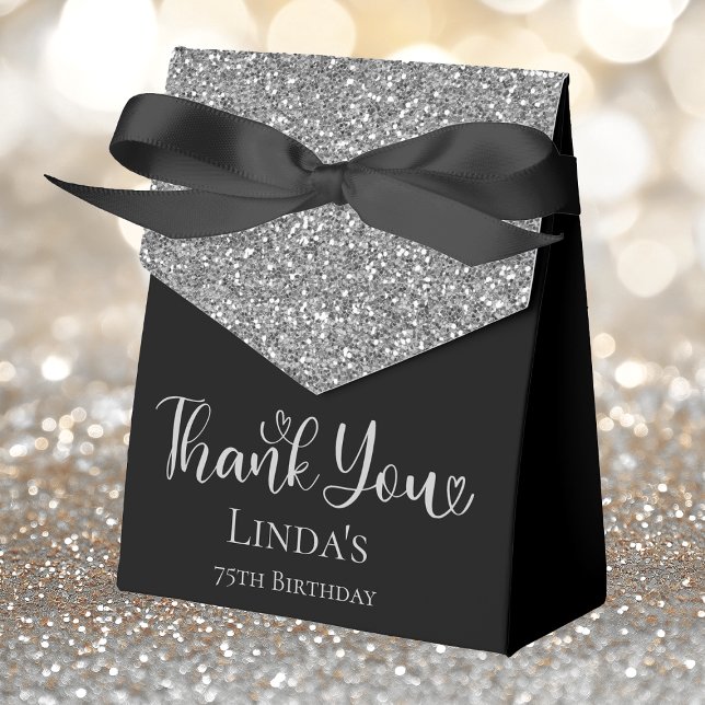 75th Birthday Silver Glitter Black Thank You Favour Box (Creator Uploaded)