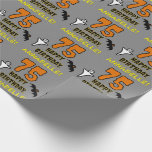 75th Birthday: Spooky Halloween Theme, Custom Name Wrapping Paper<br><div class="desc">This spooky and scary Hallowe'en birthday themed wrapping paper design features a large number "75" and the message "HAPPY BIRTHDAY, ", plus a custom name. There are also depictions of a bat and a ghost on the front. Wrapping paper like this might be fun to use when wrapping gifts that...</div>