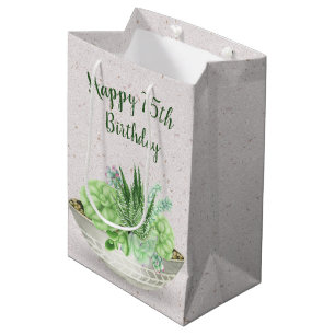 75th Birthday Succulent On Terrazzo Medium Gift Bag