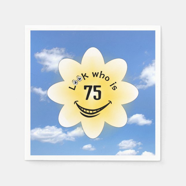 75th Birthday Summer Sunshine and Clouds Napkin (Front)