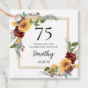 75th Birthday Sunflowers Thank You Favour Tags