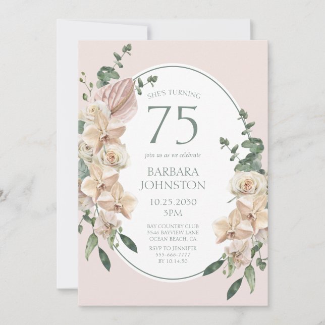 75th Birthday Tropical Floral Invitation (Front)