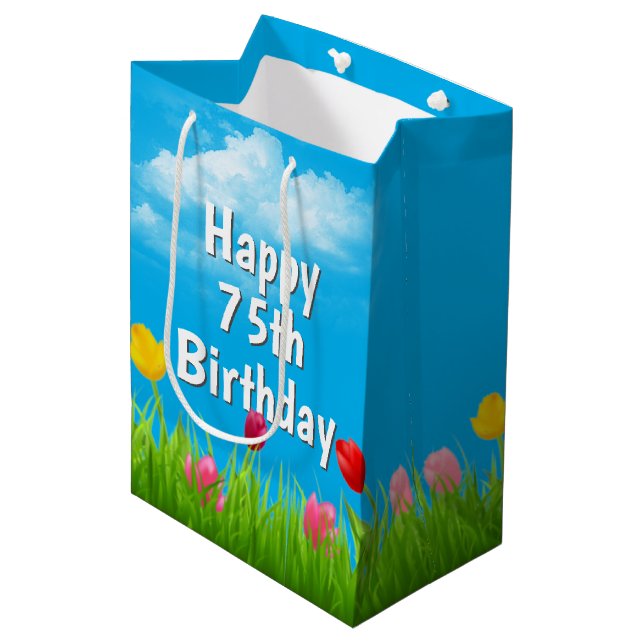 75th Birthday Tulips Medium Gift Bag (Front Angled)