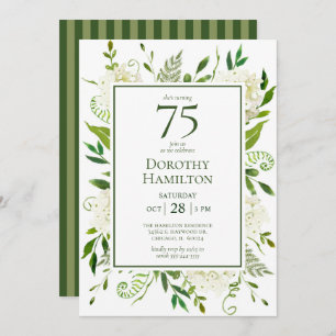 75th Birthday White Hydrangeas Invitation