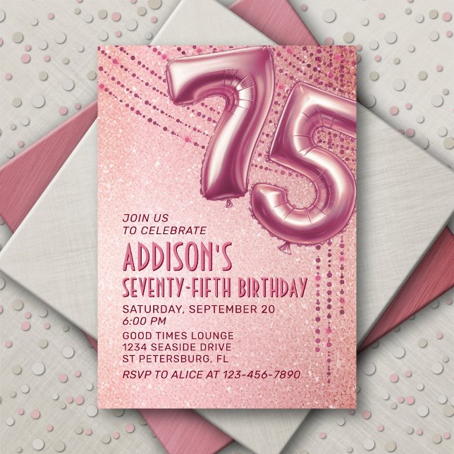 75th Birthday Womens Rose Gold Invitation (Creator Uploaded)