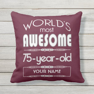 75th Birthday Worlds Best Fabulous Dark Red Maroon Outdoor Cushion