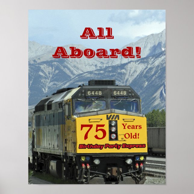 75th Birthday Yellow Train 11x14 Matte Poster (Front)