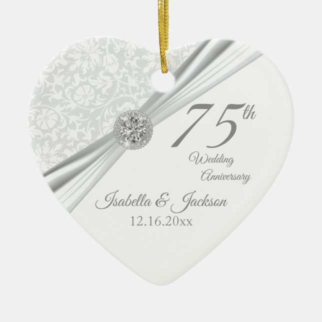 75th Diamond Wedding Anniversary Ceramic Tree Decoration (Front)