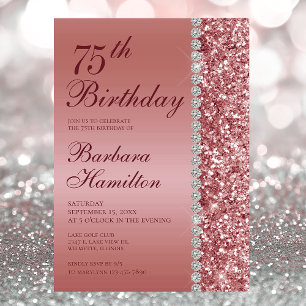 75th Elegant Rose Gold Birthday Invitation