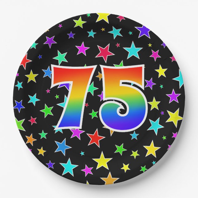 75th Event: Bold, Fun, Colorful Rainbow 75 Paper Plate (Front)