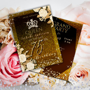 75th Glittering Crown Gold Birthday  Invitation