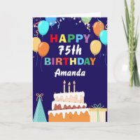 75th Happy Birthday Balloons Cake Navy Blue