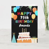 75th Happy Birthday Colourful Balloons Cake Black