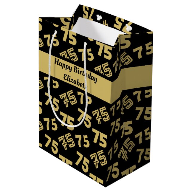 75th Happy Birthday Name Personalised Medium Gift Bag (Back Angled)