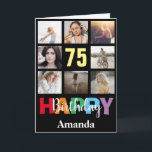 75th Happy Birthday Photo Collage Modern Black Card<br><div class="desc">75th Happy Birthday Photo Collage Modern Black Card with personalised name. For further customisation,  please click the "Customise it" button and use our design tool to modify this template.</div>