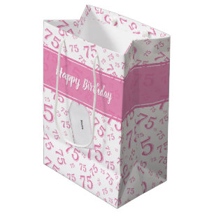 75th Happy Birthday Pink/White Number Pattern Medium Gift Bag