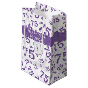 75th Happy Birthday Purple/White Number Pattern Small Gift Bag