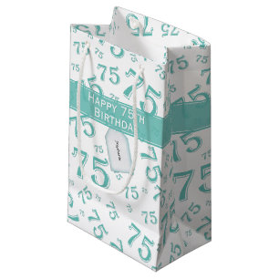 75th Happy Birthday Teal/White Number Pattern Small Gift Bag