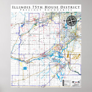 75th Illinois House District - Detailed Line Map Poster