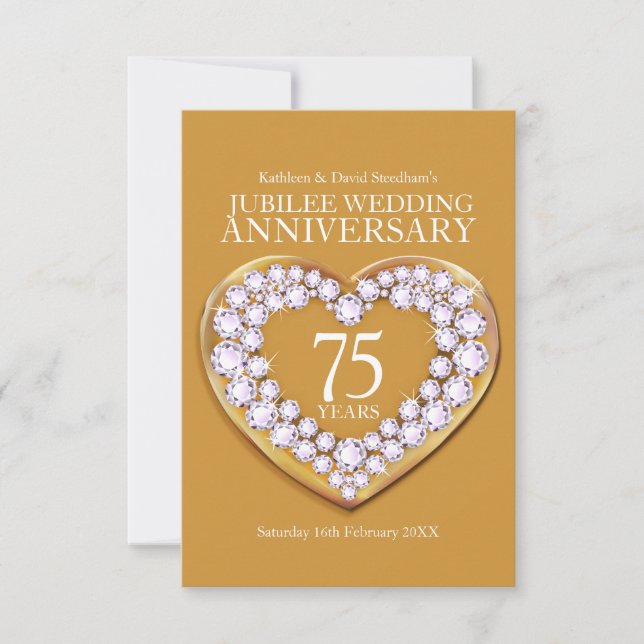 75th Jubilee wedding anniversary heart reply card (Front)