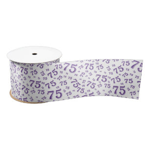 75th Modern Random Number Pattern Purple/White Satin Ribbon