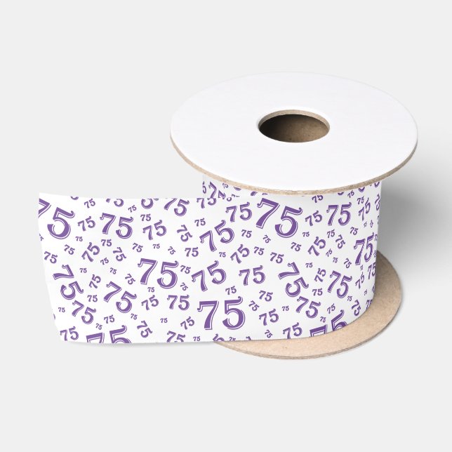 75th Modern Random Number Pattern Purple/White Satin Ribbon (Spool)