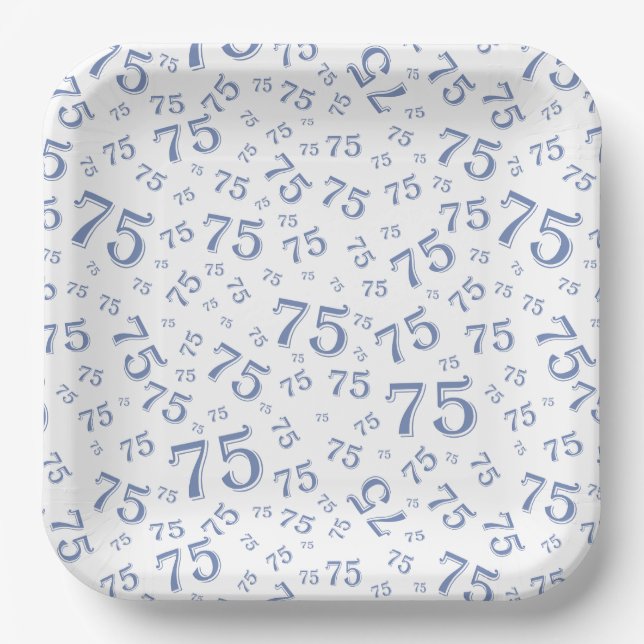 75th Party Random Number Pattern Blue/White Paper Plate (Front)