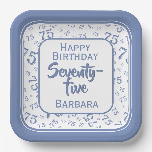 75th Party Random Number Pattern Blue/White Paper Plate (Front)