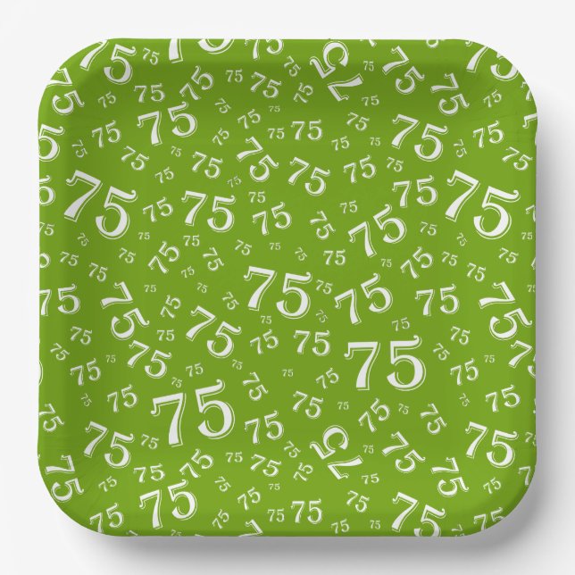 75th Party Random Number Pattern Green/White Paper Plate (Front)