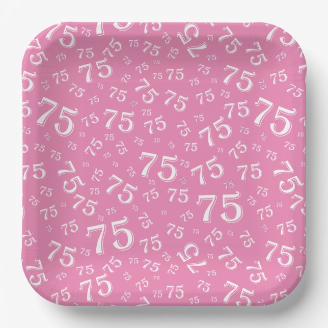 75th Party Random Number Pattern Pink/White Paper Plate (Front)