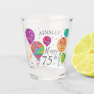 75th Purple Aqua Birthday Balloons Custom Name Shot Glass