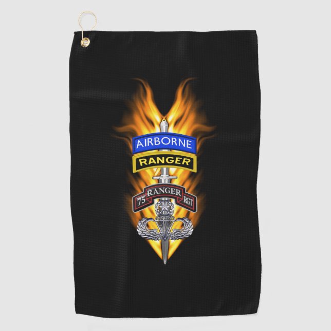 75th Ranger Airborne Flaming Dagger Golf Towel (Front)