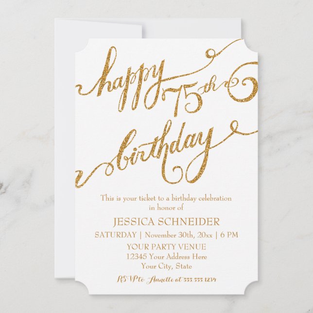 75th, Seventy Fifth Birthday Party Celebration Invitation (Front)