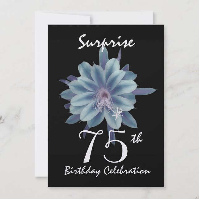 75th Surprise Birthday Party Soft Blue Flower Invitation (Front)