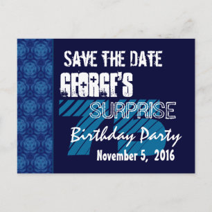 75th Surprise Birthday Save the Date Blue Pattern Announcement Postcard
