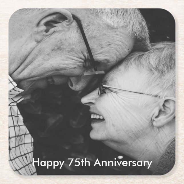 75th Wedding Anniversary Custom Photo Square Paper Coaster (Front)