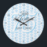 75th Wedding Anniversary Diamond Celebration Large Clock<br><div class="desc">Beautifully personalised with your names and dates over a delicate "75" (or monogram initial) on a delicate diamond background. Use for anniversary celebrations or more. Designed by Pure Piglet© at www.zazzle.com/purepiglet*.</div>