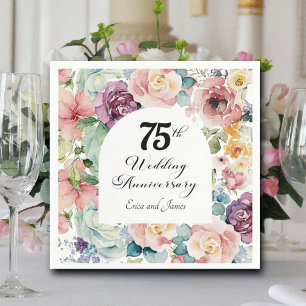 75th Wedding Anniversary Elegant Script Floral Napkin