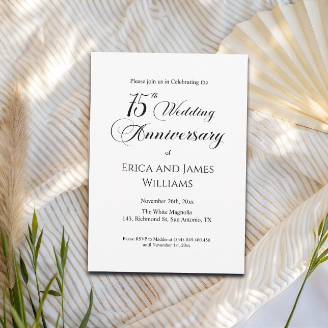 75th Wedding Anniversary Elegant Script Invitation (Creator Uploaded)