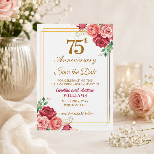 75th Wedding Anniversary Gold Frame Floral Save The Date