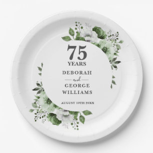 75th Wedding Anniversary Greenery Floral Paper Plate