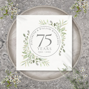 75th Wedding Anniversary Greenery Watercolor Napkin