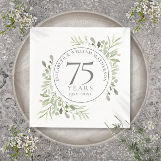 75th Wedding Anniversary Greenery Watercolor Napkin